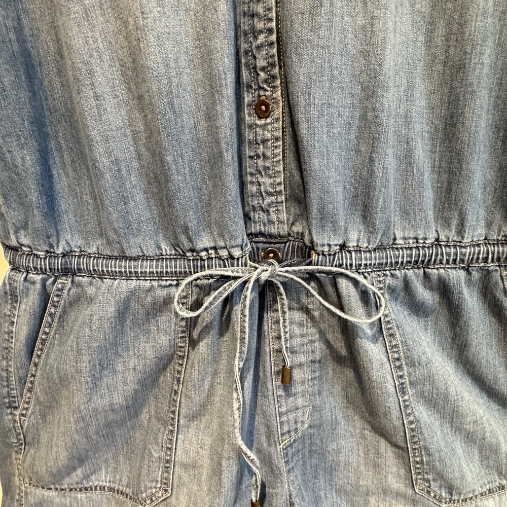 LRL Lauren Jeans Co Denim Romper Womens 12 Chambray Sleeveless Utility Tie Waist - Picture 5 of 13